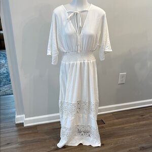Olaesa Small Bohemian White Maxi Dress with Lace Details